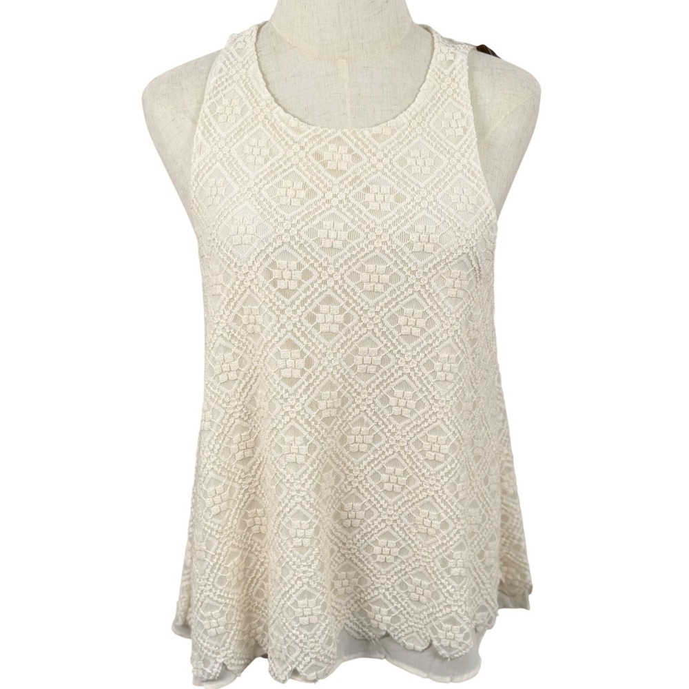 NWT Francescas Small Lace Sleeveless Swing Top Ivory Geometric Diamond Fairycore